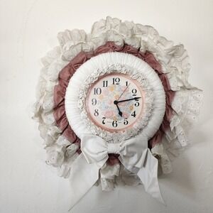 Vintage Handmade Fabric Wall Clock 16" Grandmacore Cottagecore Teahouse Decor
